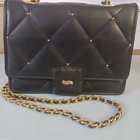 Elka Black Quilted Studded Shoulder Bag - Picture 1 of 6